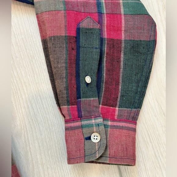 POLO  RALPH  LAUREN~ Plaid Linen Button-Up Shirt~ PETITE M - Picture 10 of 12
